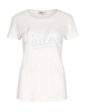 Cotton Rich J'adore Slogan Top with Linen Image 2 of 4