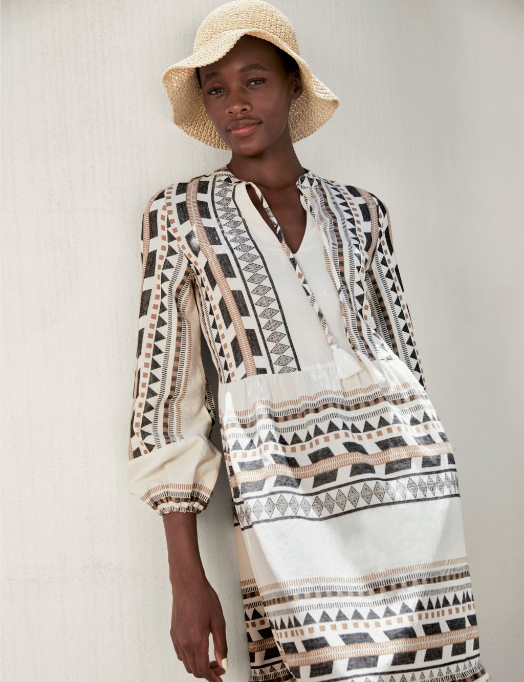 Cotton Rich Jacquard Maxi Kaftan Dress, M&S Collection