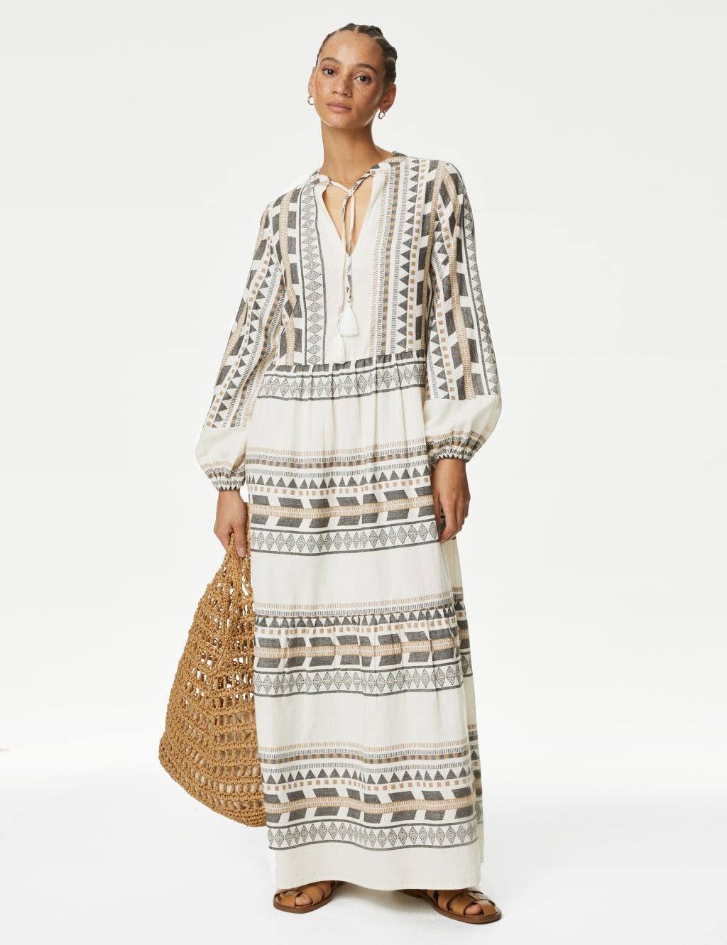 Cotton Rich Jacquard Maxi Kaftan Dress, M&S Collection