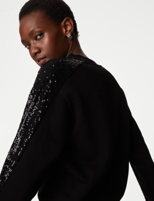 Cotton Rich Jersey Sequin Sweatshirt, M&S Collection