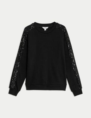 Cotton Rich Jersey Sequin Sweatshirt, M&S Collection