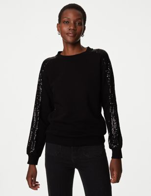 Cotton Rich Jersey Sequin Sweatshirt, M&S Collection