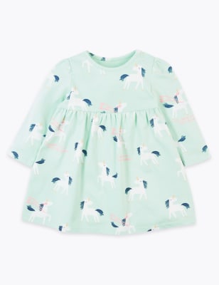 Cotton Rich Jersey Unicorn Design Dress 0 36 Mths M S