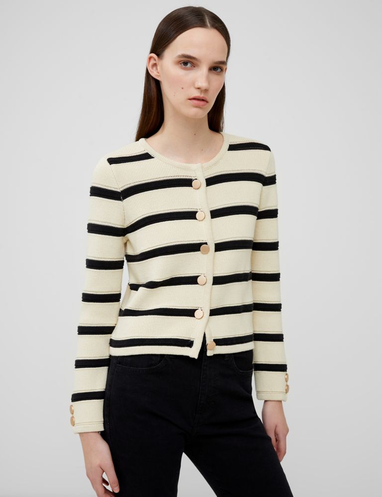 Cotton Rich Knitted Striped Cardigan 1 of 3