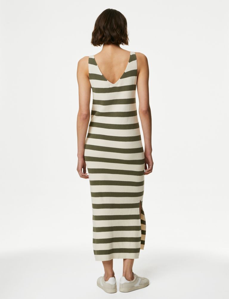 Cotton Rich Knitted Striped V-Neck Midi Dress 5 of 6