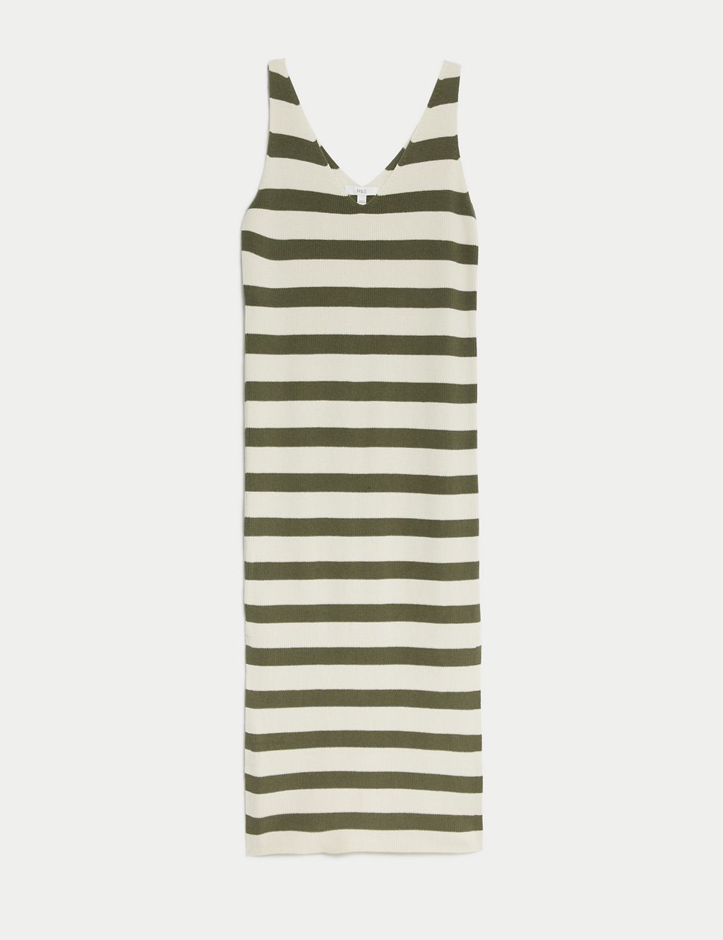Cotton Rich Knitted Striped V-Neck Midi Dress 1 of 6
