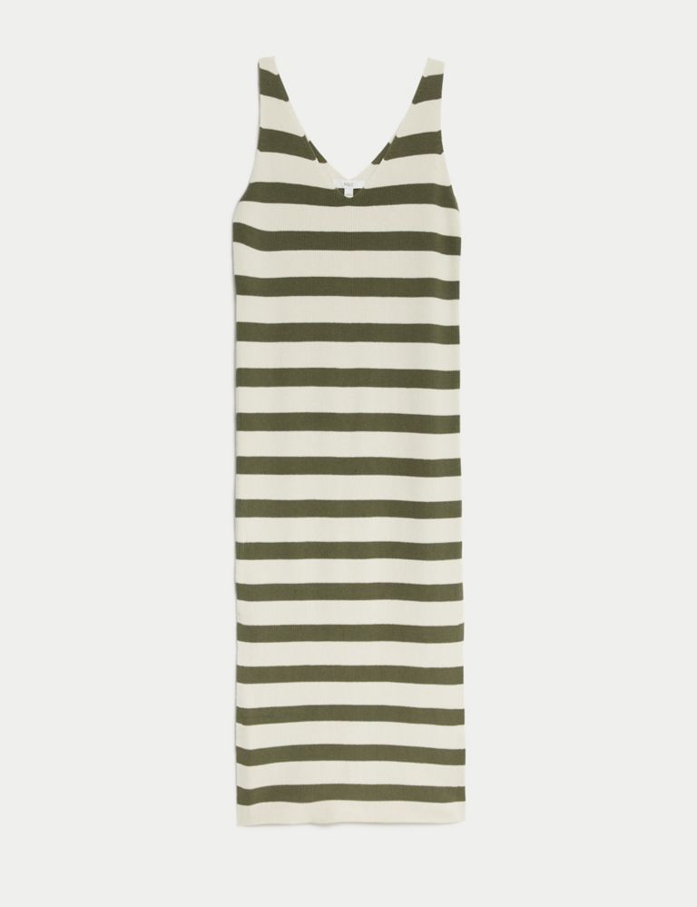Cotton Rich Knitted Striped V-Neck Midi Dress 2 of 6