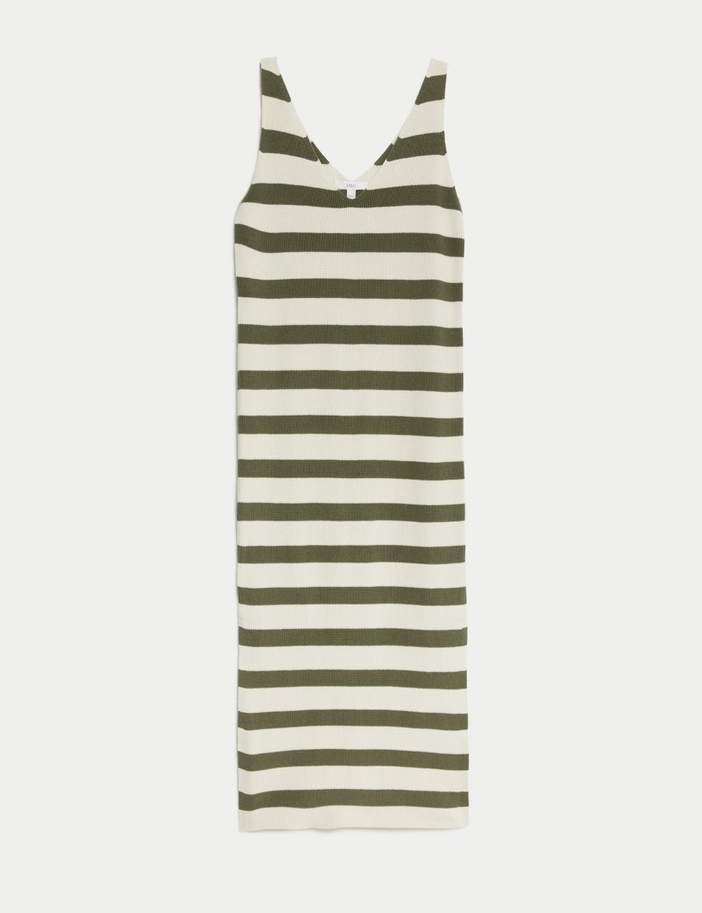 Cotton Rich Knitted Striped V-Neck Midi Dress 1 of 6