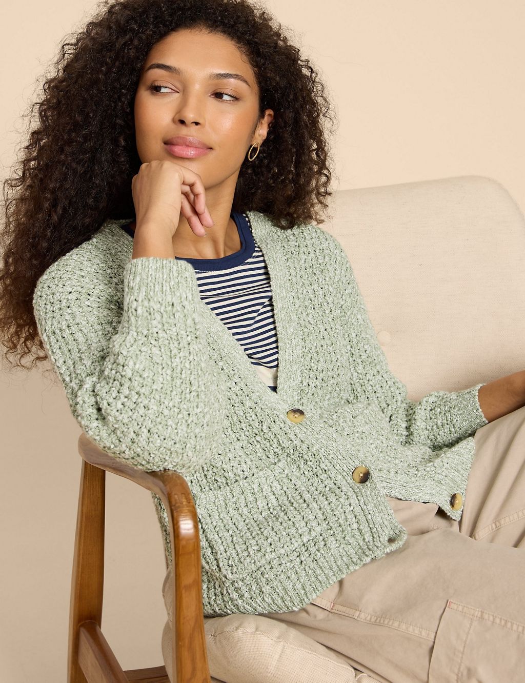 Cotton Rich Knitted V-Neck Cardigan 5 of 6