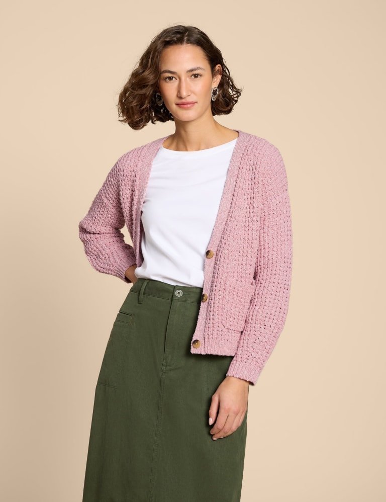 ORGANIC COTTON RIBBED V-NECK CARDIGAN: PINK