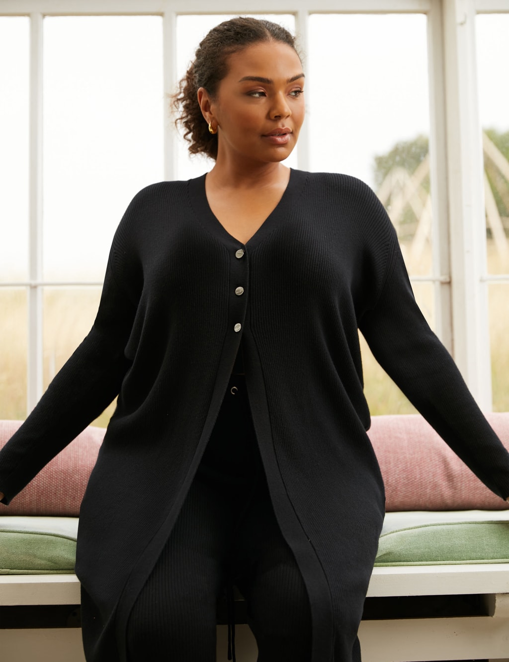 Long black cotton cardigan top