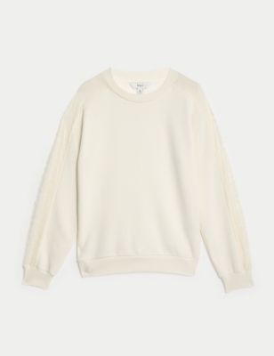 Cotton Rich Lace Detail Sweatshirt Image 2 of 5