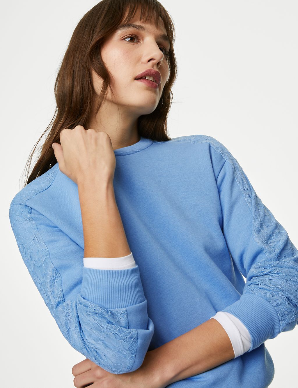 Cotton Rich Lace Detail Sweatshirt 3 of 5