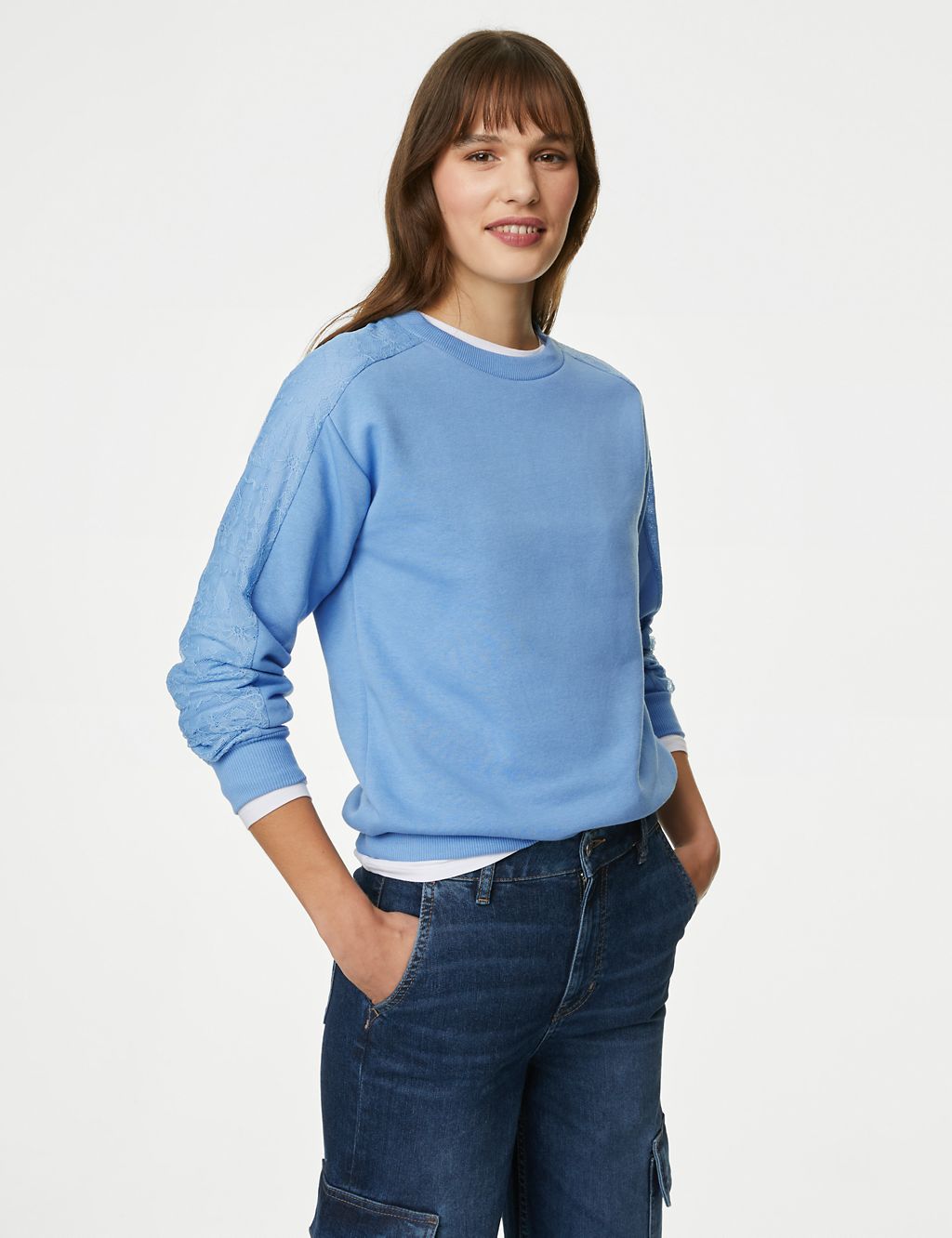 Cotton Rich Lace Detail Sweatshirt 4 of 5