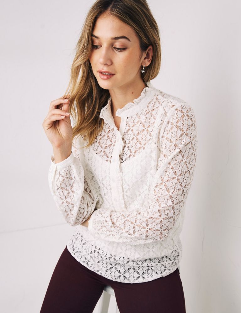 Cotton Rich Lace Long Sleeve Top 1 of 4