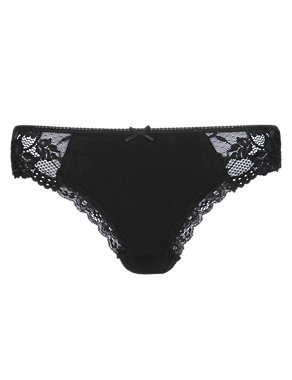 Cotton Rich Lace Low Rise Brazilian Knickers Image 2 of 4