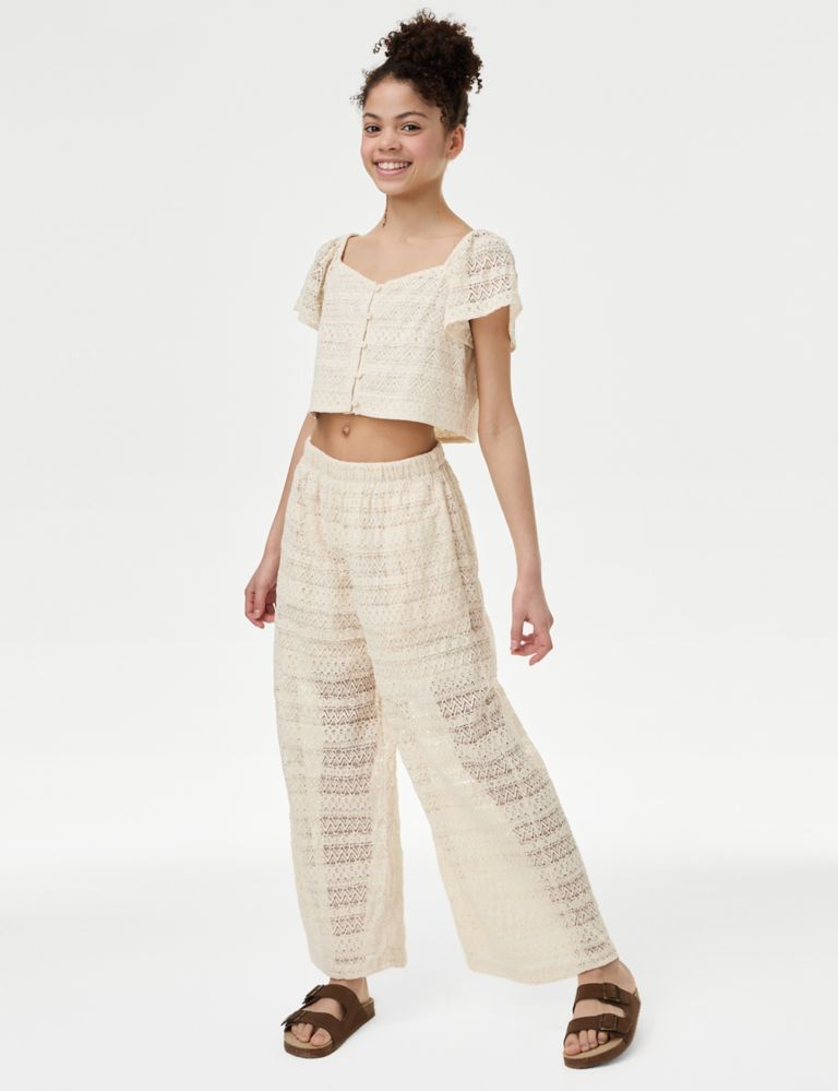 Cotton Rich Lace Trousers (6-16 Yrs) 1 of 5