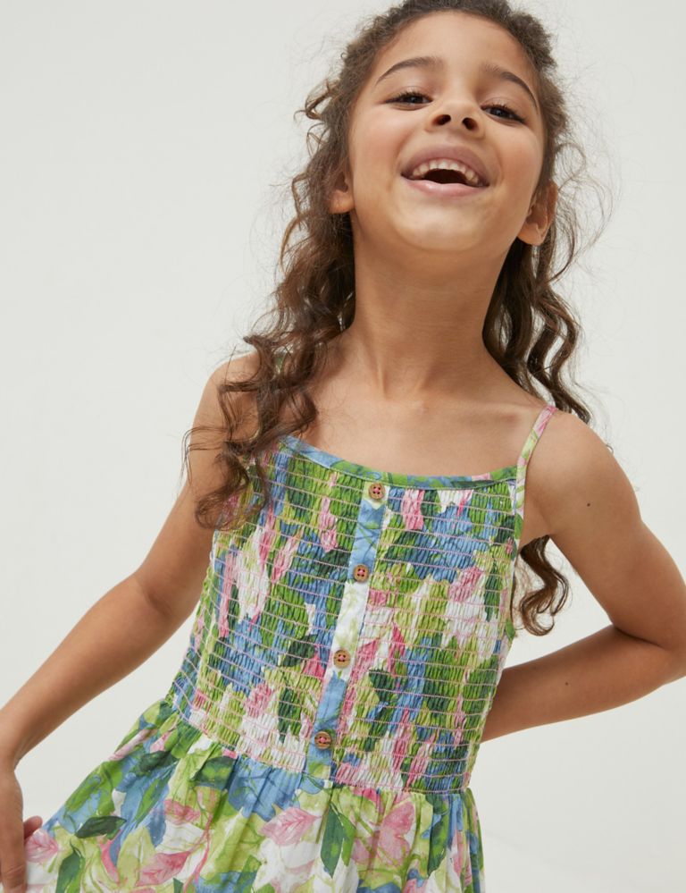 Cotton Rich Leaf Print Tiered Dress (3-13 Yrs) | FatFace | M&S