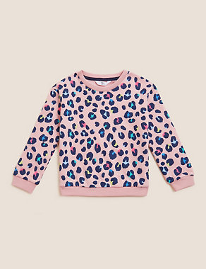 Cotton Rich Leopard Print Sweatshirt (2-7 Yrs) Image 2 of 4
