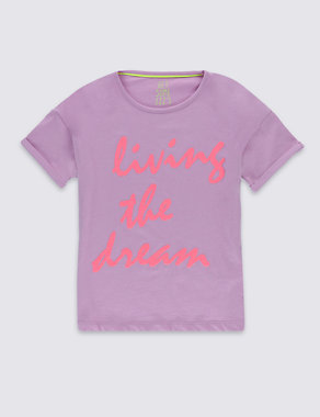 Cotton Rich Living the Dream Slogan Pyjama Top (6-16 Years) Image 2 of 3