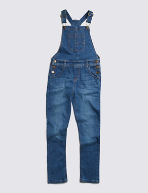 Cotton Rich Long Denim Dungarees (5-14 Years) Image 2 of 3