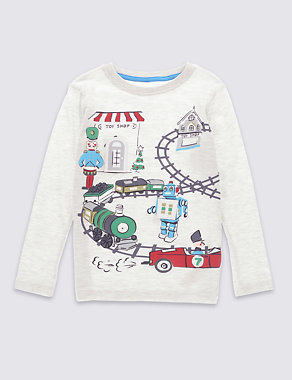 Cotton Rich Long Sleeve Flap T-Shirt (1-7 Years) Image 2 of 4