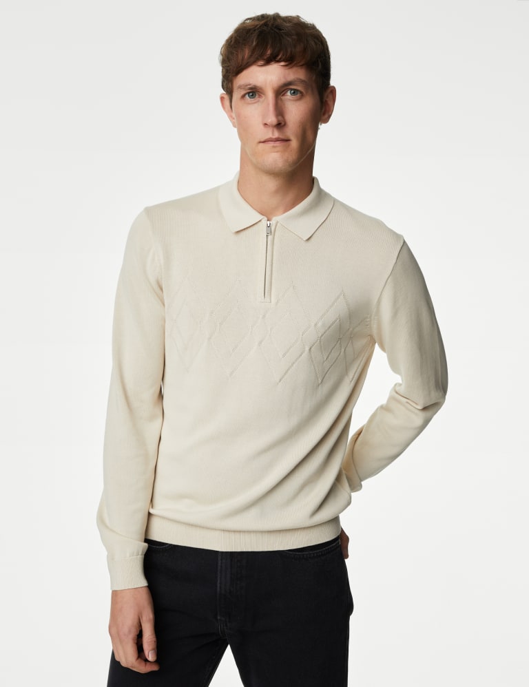 Cotton Rich Long Sleeve Knitted Polo Shirt M S Collection M S