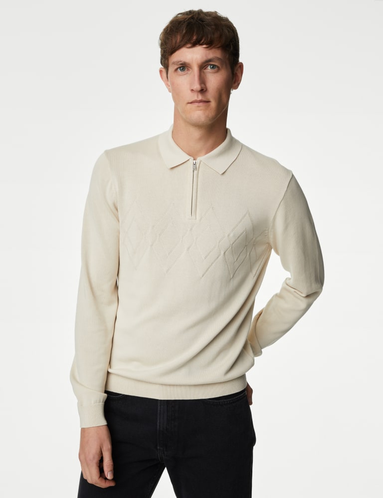 Cotton Rich Long Sleeve Knitted Polo Shirt | M&S Collection | M&S