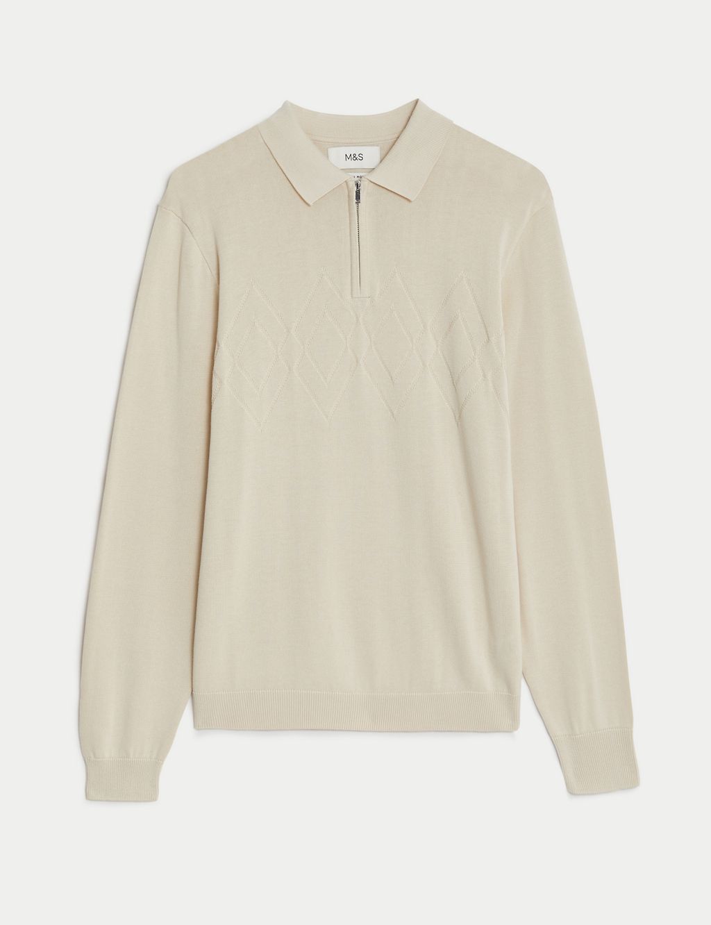 Cotton Rich Long Sleeve Knitted Polo Shirt | M&S Collection | M&S