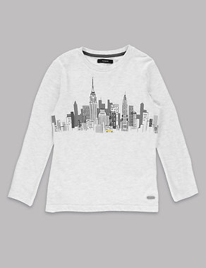 Cotton Rich Long Sleeve Skyline T-Shirt (1-7 Years) Image 2 of 3