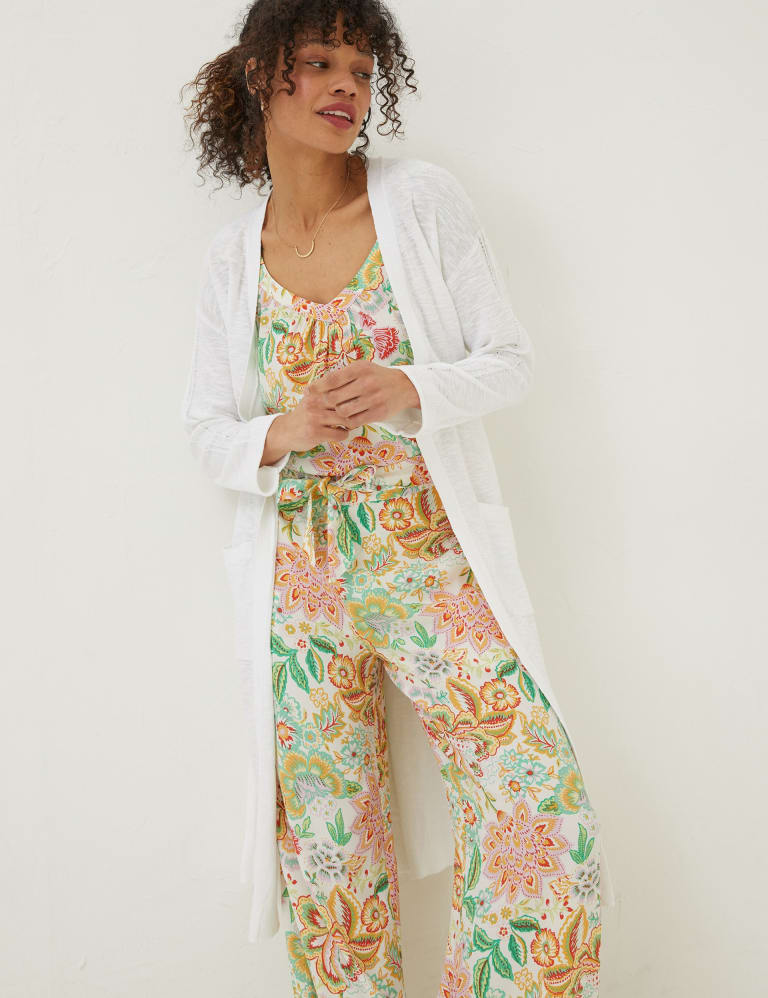 Cotton Rich Longline Cardigan with Linen | FatFace | Mu0026S