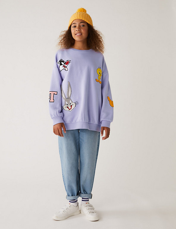 Cotton Rich Looney Tunes™ Sweatshirt 6-16 Yrs Marks & Spencer Girls Clothing Sweaters Sweatshirts 