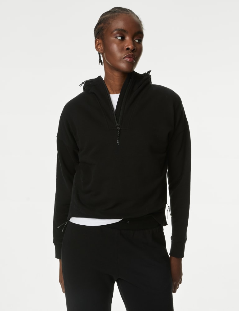 Cotton Rich Mesh Panel Relaxed Hoodie