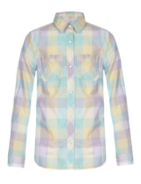 Cotton Rich Metallic Effect Checked Shirt (5-14 Years) Image 2 of 4