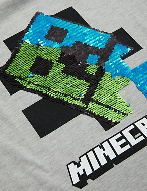 Cotton Rich Minecraft™ Sequin T-shirt (6-16 Yrs) Image 2 of 3