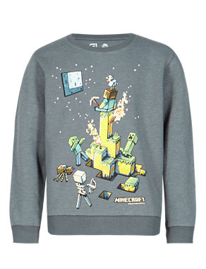Cotton Rich Minecraft Tight Spot Sweat Top (5-14 Years) Image 2 of 3