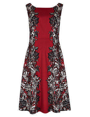 Cotton Rich Mirror Print Fit & Flare Prom Dress Image 2 of 3