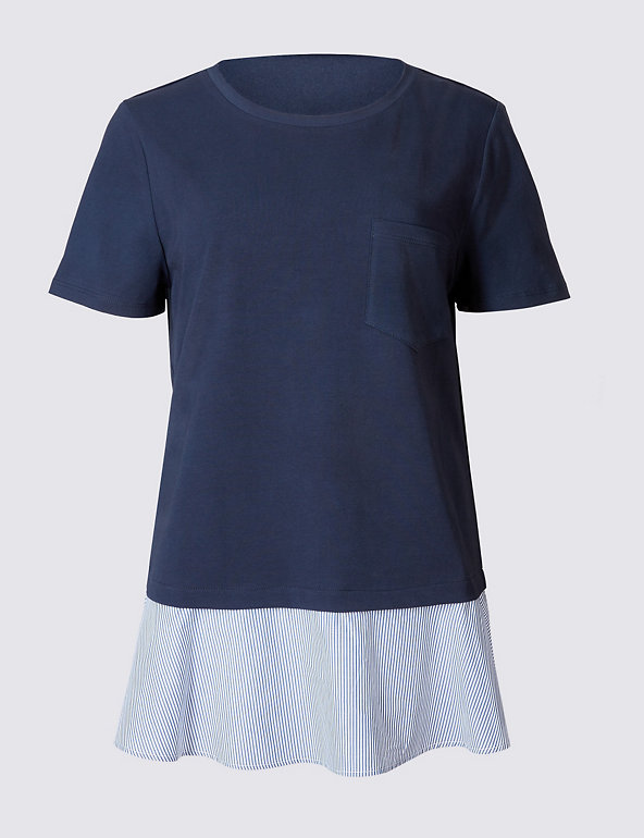 Cotton Rich Mock Double Layered T-Shirt Image 1 of 2