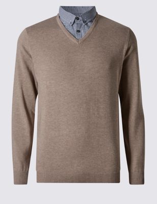 Cotton Rich Mock Shirt Tailored Fit Jumper Image 2 of 3