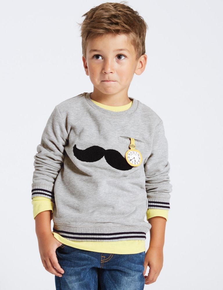 Cotton Rich Moustache Sweatshirt (3 Months - 6 Years) 1 of 7