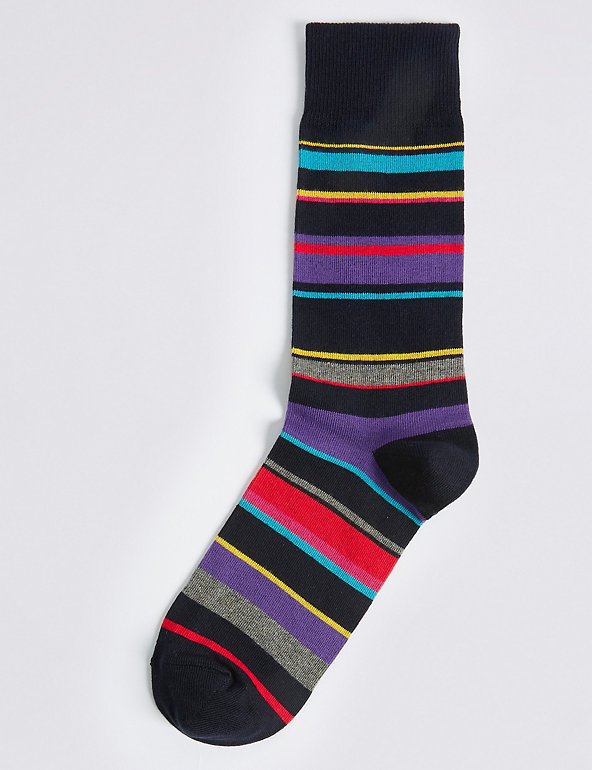 Cotton Rich Multi Colour Striped Socks Image 1 of 1