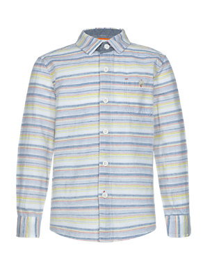 Cotton Rich Multi Striped Shirt with Linen Image 2 of 6