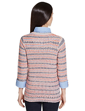 Cotton Rich Ombre Yarn Mock Shirt Knitted Top Image 2 of 3