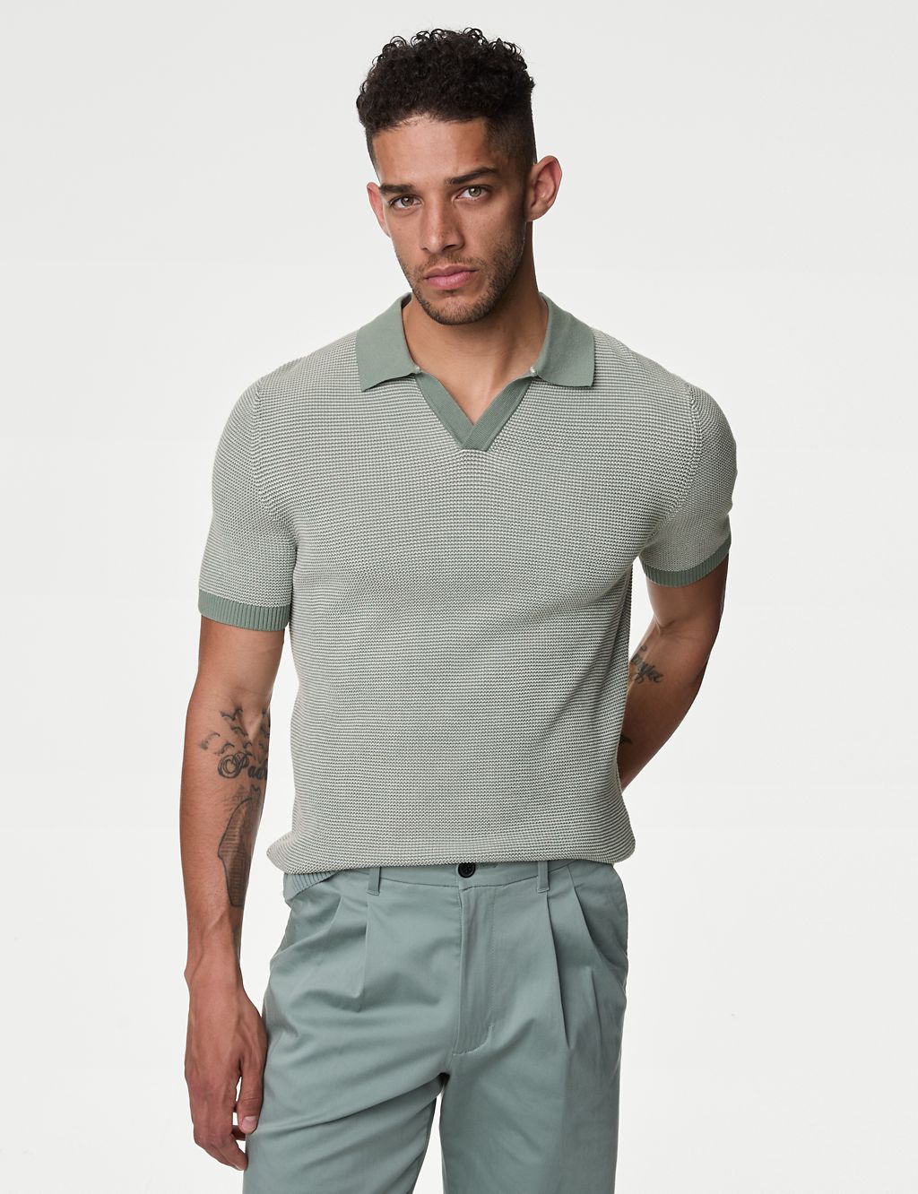 Cotton Rich Open Neck Knitted Polo Shirt 5 of 6