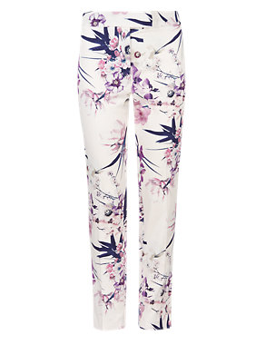 Cotton Rich Oriental Floral 7/8 Cropped Trousers Image 2 of 4