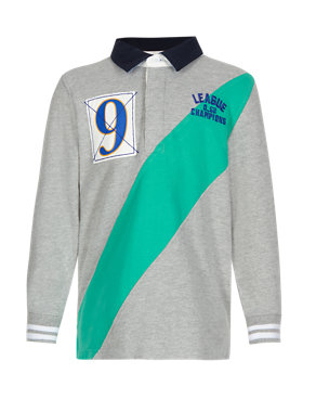 Cotton Rich Panelled Marl Rugby Top (1-7 Years) Image 2 of 3