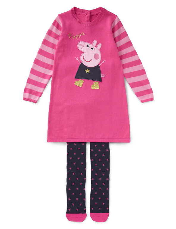 Cotton Rich Peppa Pig™ Knitted Dress & Tights Outfit with StayNEW™ (1-7 Years) Image 1 of 2