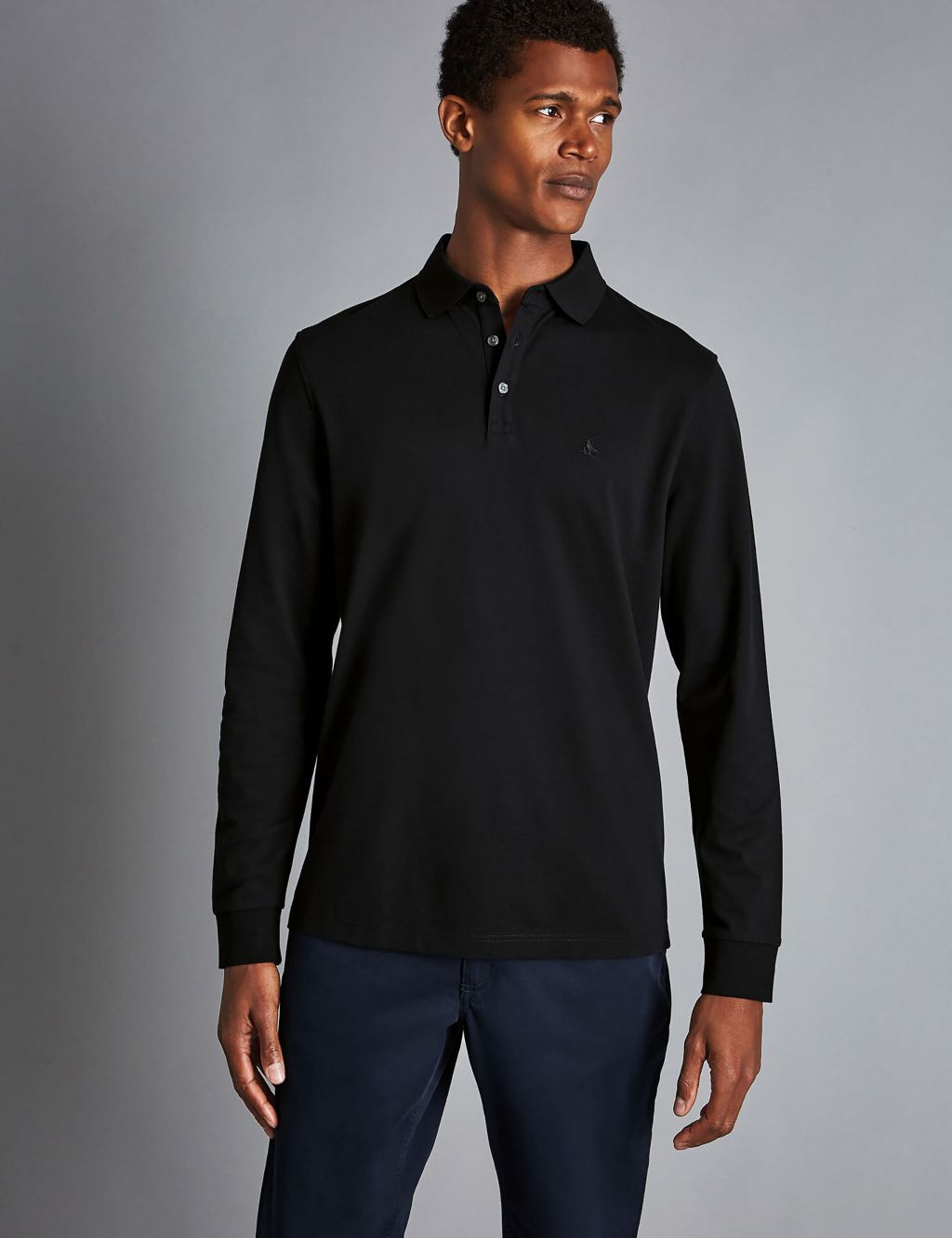 Cotton Rich Pique Long Sleeve Polo Shirt | Charles Tyrwhitt | M&S