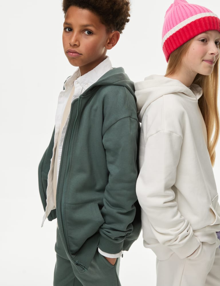 Cotton Rich Plain Zip Hoodie (6-16 Yrs) 1 of 4