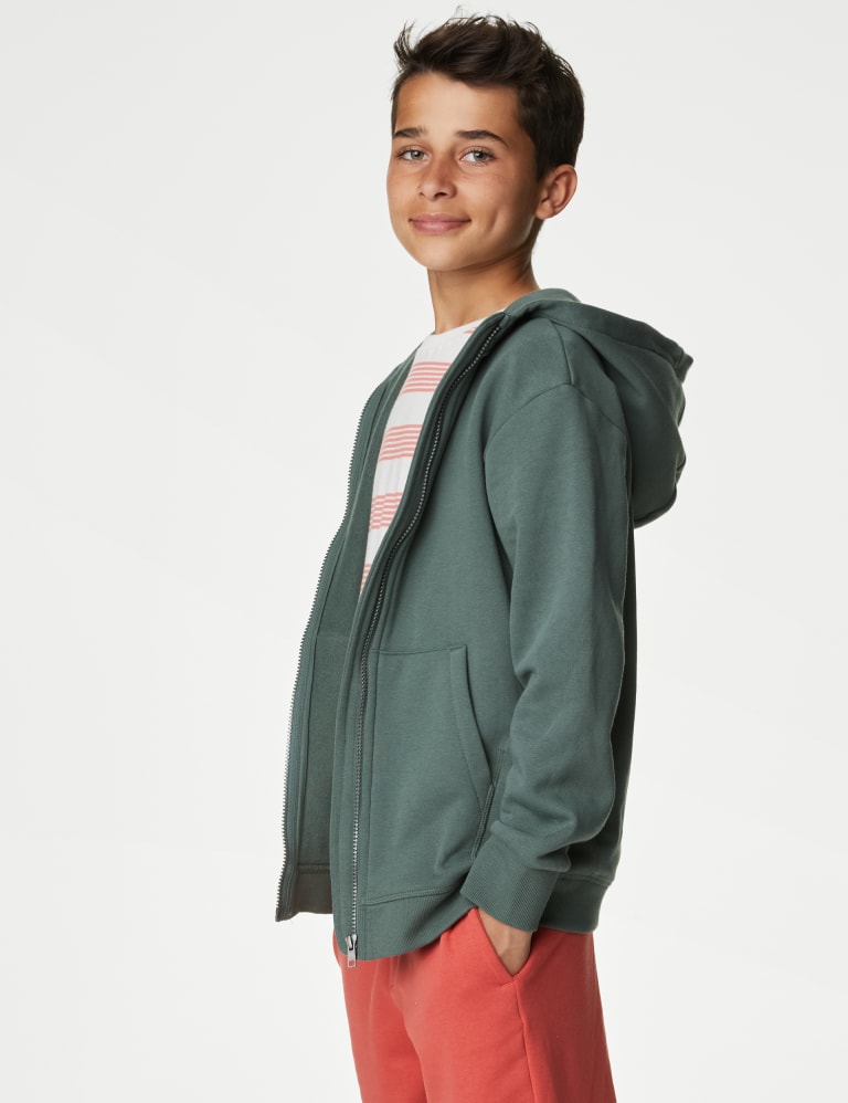 Cotton Rich Plain Zip Hoodie (6-16 Yrs) 3 of 4